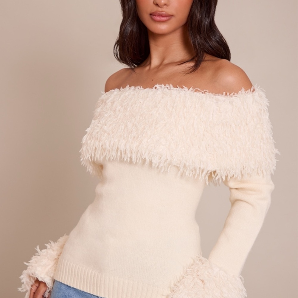 Elegant Off-Shoulder Cream Sweater